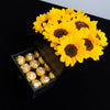 Caja de girasoles y chocolates