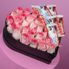 Caja corazón 28 rosas y Kinder Delice