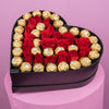 Caja Corazón con 20 rosas y chocolates