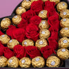 Caja Corazón con 20 rosas y chocolates